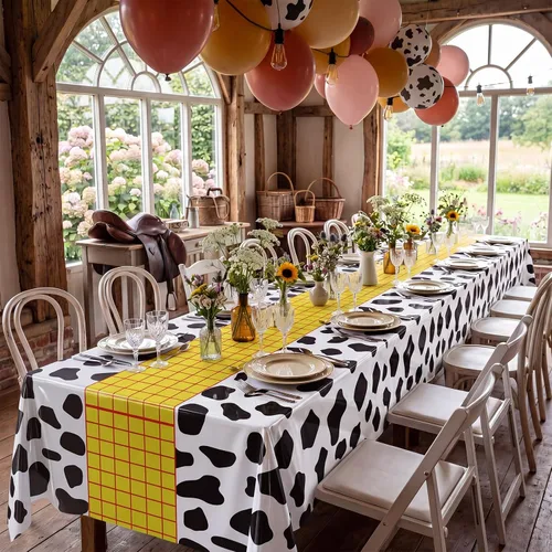 Miniatura 6 de Hosuly 6 Pcs Story Tablecloth Story Birthday Party Decorations Cow Printed Table Cover Boy Baby Shower Decorations Cartoon Inspired Party Supplies