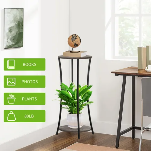 Miniatura 5 de YINMIT - Soporte para plantas de interior, estante de 2 niveles y redondo para macetas, estante para macetas de flores, estante de soportes Gris