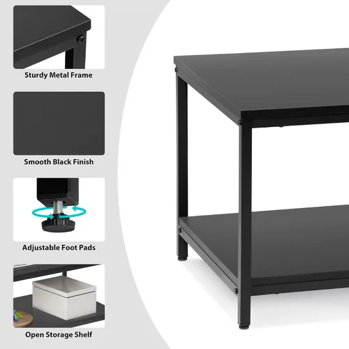 Miniatura 7 de SUPER DEAL - Mesa de café industrial de 2 niveles con estante de almacenamiento para apartamento pequeño, sala de estar, mesa auxiliar rectangular