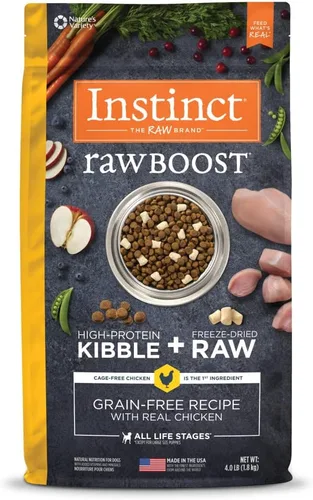 Instinct Raw Boost, alimento seco natural para perros con trozos liofilizados, alta proteína y receta sin granos, pollo real, bolsa de 4 libras