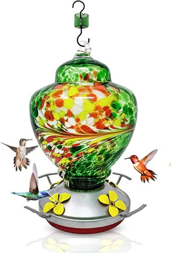 Miniatura 7 de Comedero de colibrí – Cristal soplado HQ – Nectar de alta capacidad – Colores vibrantes que atraen colibríes – Kit de montaje gratuito, Explosión