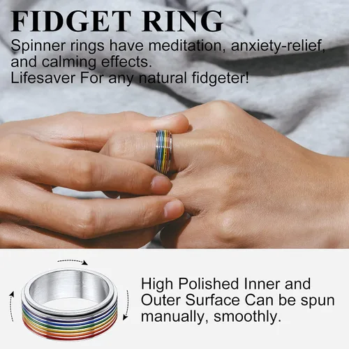 Miniatura 4 de Anillo giratorio LGBT de acero inoxidable con diseño de arco iris Love is Love Gay Lesbians Pride Jewelry Anillos para hombres y mujeres