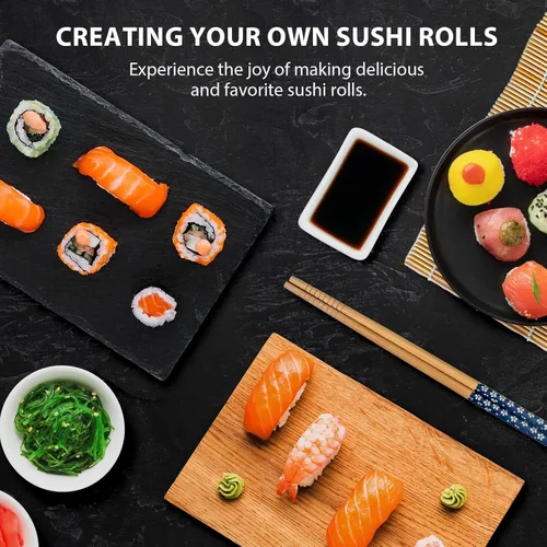 Miniatura 6 de Kit de fabricación de sushi Soeos, kit de fabricación de sushi para principiantes con 2 alfombrillas enrollables, 5 pares de palillos, 1 paleta, 1
