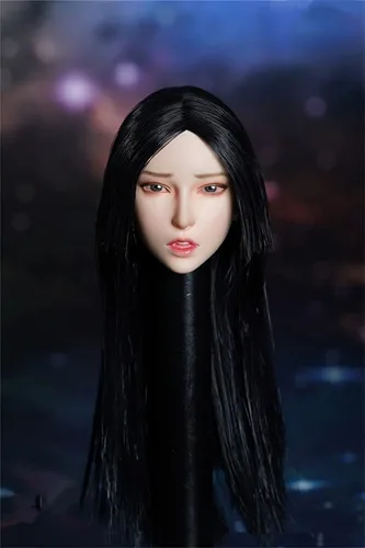 Miniatura 4 de Fremego Esculpe de cabeza femenina a escala 1/6, expresión de niña asiática, cabeza de cabello negro tallada para cuerpo de figura de acción PH TBL