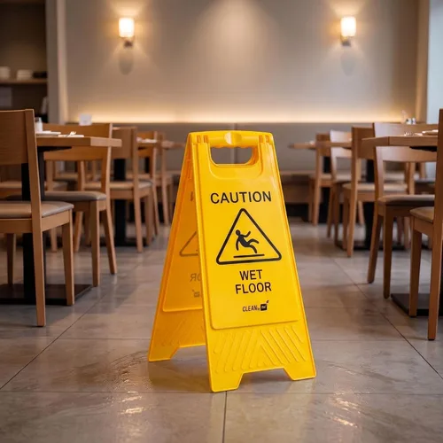 Miniatura 4 de Restaurantware RW Clean 11.8 x 2 x 24.4 pulgadas, 1 letrero de precaución de doble cara, mango integrado, plegable, de plástico, amarillo, para uso