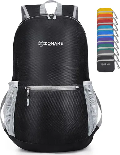 ZOMAKE Mochila ultra ligera y compactable Mochila de senderismo resistente al agua, Mochila pequeña Mochila de camping al aire libre plegable y Negro