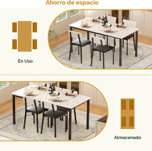 Miniatura 4 de IRONCK Mesa de comedor extensible de 5 piezas de 63 pulgadas con 4 sillas tapizadas, juego de mesa de cocina para 4-8 personas, juegos de comedor