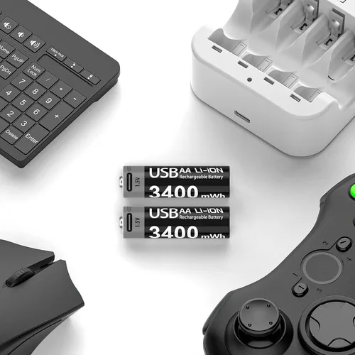 Miniatura 7 de Paquete de 4 baterías de litio recargables AA con cable de carga USB-C, 1000 ciclos, 1.5 V, 3400 mWh, baterías dobles A