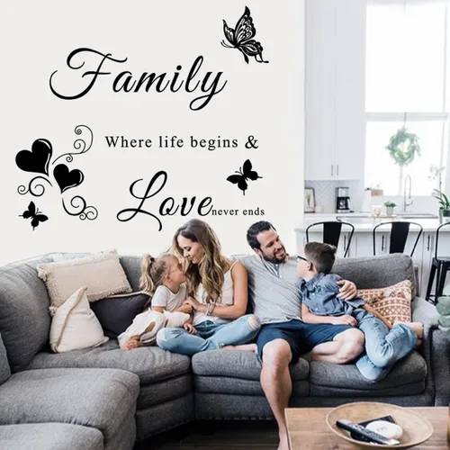 Miniatura 6 de Calcomanías de pared con citas de letras familiares, jarrones y murales extraíbles para sala de estar, dormitorio, fondo de sofá y pared de TV