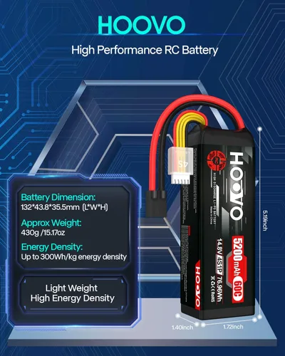 Miniatura 4 de HOOVO Batería Lipo de 14.8V 5200mAh 60C 4S con conector para RC Helicóptero RC Avión Quadcopter Drone RC Barco