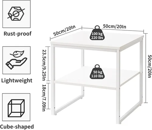 Miniatura 3 de Aibiju Mesa auxiliar grande para sala de estar, soporte de mesa pequeño de 20 pulgadas, mesa de impresora con estante ajustable, mesa de café Blanco