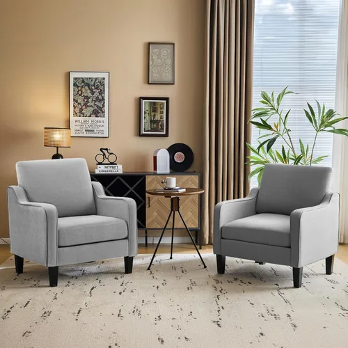 Miniatura 23 de VINGLI Juego de 2 Sillas de Acento Modernas, Sillas Beige para Sala de Estar, Sillón Cómodo para Dormitorio, Silla de Sofá Tapizada, Silla