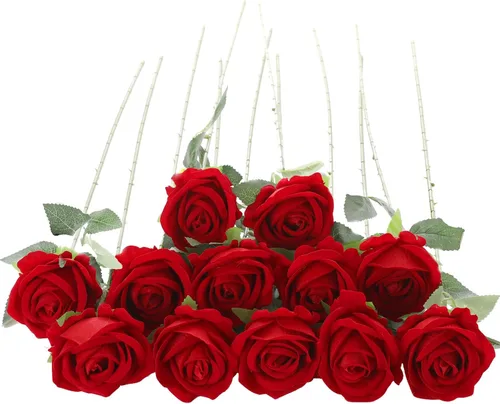 Miniatura 25 de 12 rosas artificiales de terciopelo sintético para decoración del hogar y boda (rosa perla, negro)