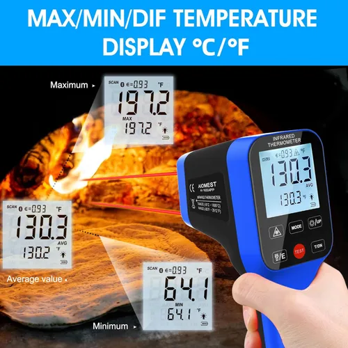Miniatura 4 de Pirómetro AI-1600APP, -58℉~2912℉ Pistola de termómetro de alta temperatura D: S=30:1 pistola de termómetro IR industrial láser dual con botones