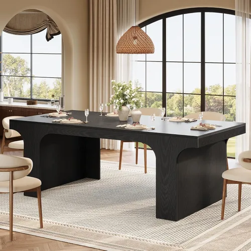 Tribesigns Mesa de comedor de granja de 71 pulgadas para 6-8, mesa de cocina larga y moderna de madera con diseño arqueado, muebles de comedor