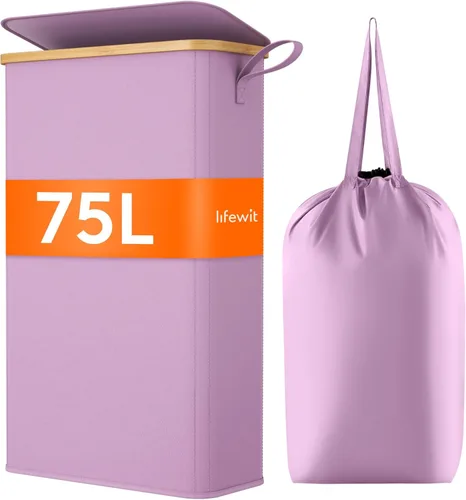 Miniatura 18 de Lifewit Cesto de Ropa Sucia Doble de 120L con Tapa, Cesto Grande Dual para Ropa Sucia con Bolsas Removibles, 2 Secciones Cestos Estéticos para Ropa