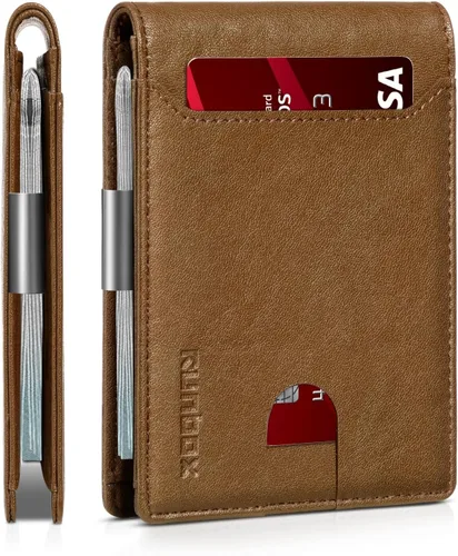 Miniatura 170 de RUNBOX - Carteras delgadas para hombre, cartera de piel con pinza para el dinero, cartera de bolsillo frontal con bloqueo RFID, tarjetero