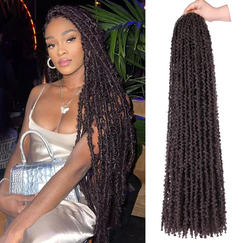 Miniatura 69 de ZRQ Butterfly Locs Cabello de Ganchillo Corto 6 Paquetes Negro Cabello Bob de Ganchillo 8 Pulgadas Locs Sintéticos Desordenados Desgastados Trenzas