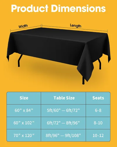 Miniatura 5 de Niuara Mantel de Mesa Rectangular Negro - Paquete de 6, 60" × 84" Mantel de Tela Lavable para Mesas de 5 Pies, Resistente a las Arrugas y a Prueba