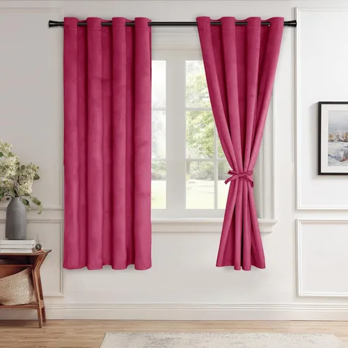 Miniatura 30 de JIUZHEN - Cortinas de terciopelo gris de 63 pulgadas opacas para sala de estar - Cortinas gruesas de terciopelo con ojales para ventana