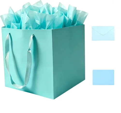 Miniatura 13 de JUNESHE Bolsa de regalo cuadrada negra grande con asas y papel de seda, 9.84 pulgadas, gran envoltura de regalo gigante para cumpleaños, boda
