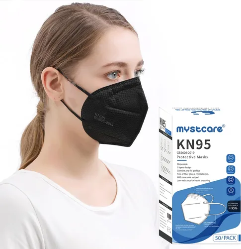 Miniatura 7 de Paquete de 50 máscaras faciales de 5 capas envueltas individualmente, eficiencia de filtro ≥95% con cintas elásticas ajustables para las orejas