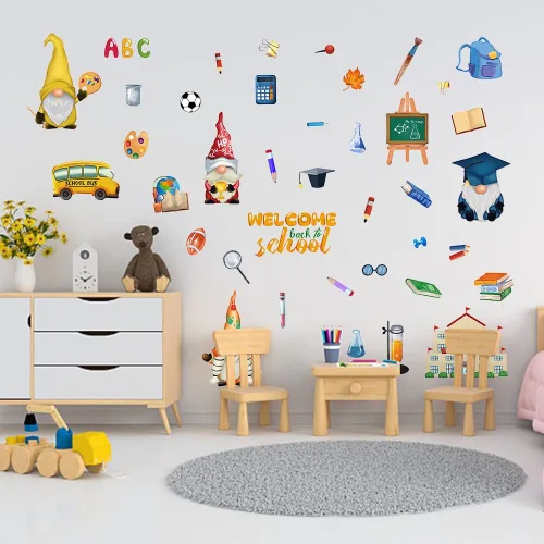 Miniatura 3 de ALIBBON Calcomanías de pared de bienvenida de regreso a la escuela para aula, calcomanías de gnomo para niños, calcomanías de primer día de escuela
