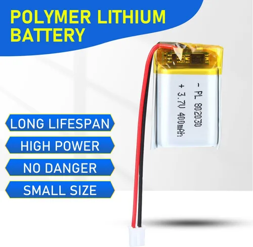 Miniatura 5 de 802030 Batería Lipo de 3.7V 400mAh 802030 Juego de Batería de Polímero de Litio Recargable con Conector JST PH2.0mm para Dispositivo Electrónico
