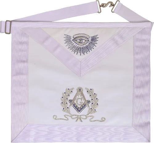 MasonicHub Past Master Mason delantal blanco plateado bordado a mano BULLION cuadrado y brújula 100% piel de cordero delantal masónico, plateado