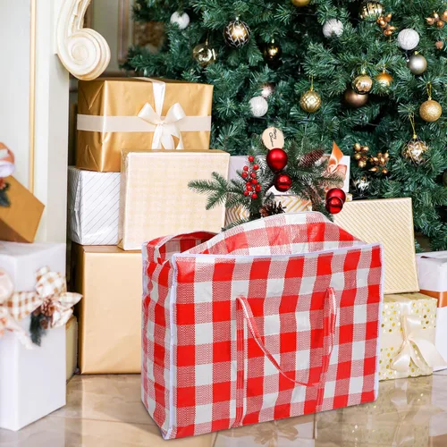 Miniatura 5 de 12 bolsas de almacenamiento extra grandes de 27 x 20 pulgadas, caja de almacenamiento a cuadros de gran tamaño, contenedores resistentes para Rojo