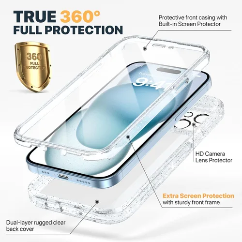 Miniatura 2 de Diaclara - Funda resistente de cuerpo completo con protector de pantalla sensible al tacto y antiarañazos, con protector de lente de cámara