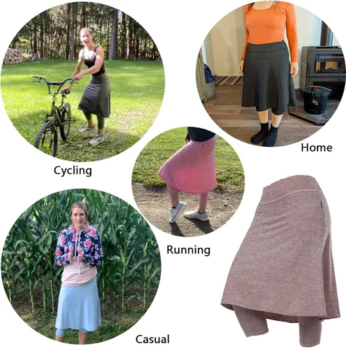 Miniatura 5 de Faldas atléticas hasta la rodilla para mujer con leggings, leggings con falda de pickleball capris para yoga, bolsillos con cremallera para mujer
