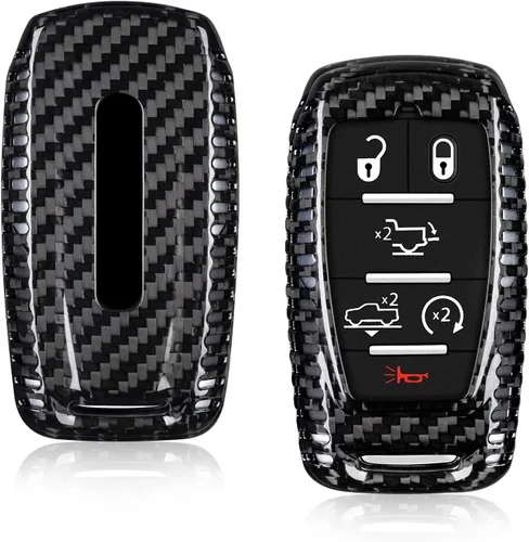 Miniatura 11 de Protector de llavero de fibra de carbono real para Dodge Ram 1500 2500 3500 accesorios, funda para llavero con llavero 2019-2025, azul