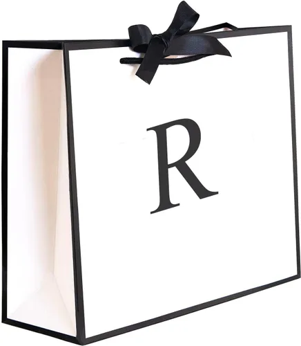 Miniatura 27 de QLSKO - Bolsa de regalo inicial con lazo de cinta, bolsa de papel horizontal personalizada, bolsa de regalo con monograma para cumpleaños