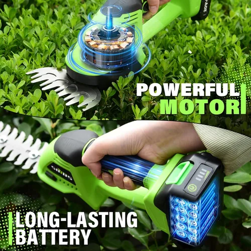 Miniatura 4 de SOYUS Cortasetos inalámbrico, 2 en 1 Cortasetos de mano, Tijeras eléctricas para césped y recortadora de arbustos de 20V, Cortador de césped a