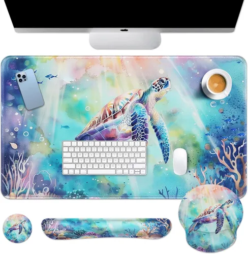 Miniatura 27 de Britimes Blue Sea - Juego de Alfombrilla de Teclado y Mouse Playa de Arena Rosa 4 en 1 Alfombrilla Grande + Reposamuñecas para Teclado +