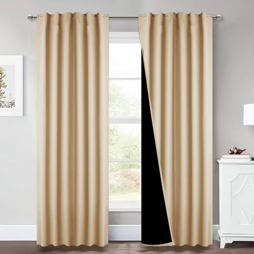Miniatura 61 de NICETOWN Paneles de cortinas totalmente opacas para dormitorio que reducen el frío, cubiertas de ventana súper gruesas aisladas, cortinas Biscotti