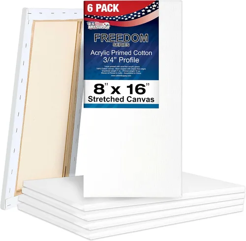 Miniatura 21 de U.S. Art Supply Lienzos estirados de 8 x 24 pulgadas para pintar, imprimado triple de 12 onzas, paquete de 6 unidades, perfil blanco en blanco