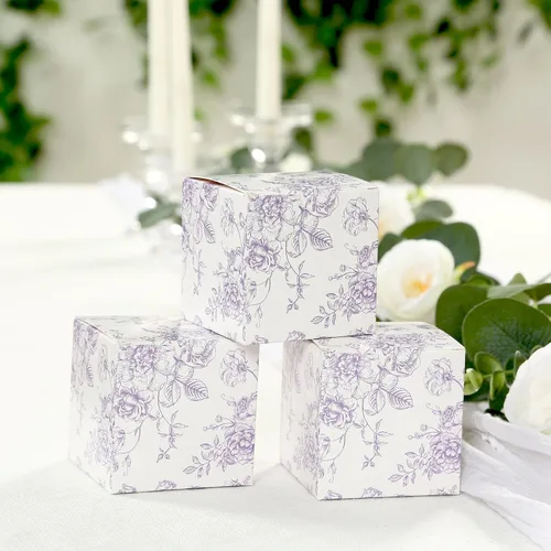 Miniatura 5 de Efavormart - Paquete de 25 cajas de regalo de fiesta con patrón de toile francés, lavanda mate y cajas de dulces blancos, papel de cartulina, 3 x 3