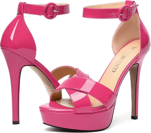 Miniatura 34 de MODENCOCO Sandalias de boda con correa de tobillo sexy para mujer, con plataforma y puntera abierta, tacón de aguja y tacón alto, zapatos de vestir