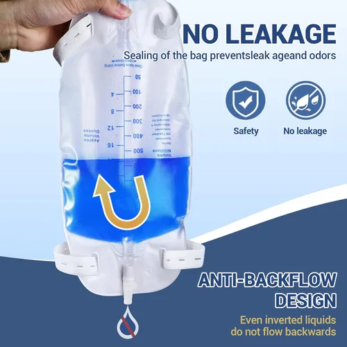 Miniatura 5 de Paquete de 5 bolsas de 33.8 fl oz para piernas de drenaje urinario con correas ajustables para el hombro y tubo flexible de 17.7 pulgadas con diseño
