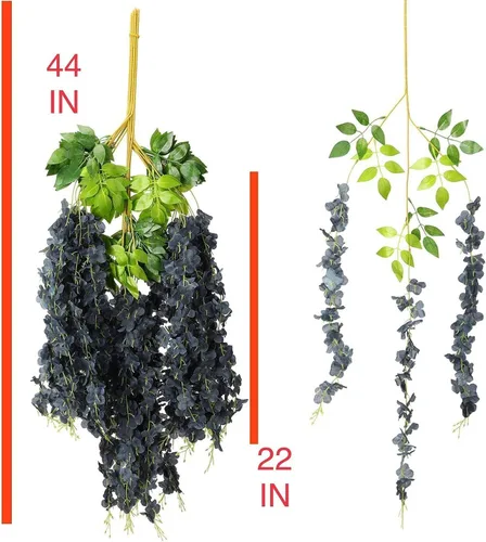 Miniatura 2 de Fermus Paquete de 24 guirnaldas de flores colgantes de glicina artificial, vid de glicina falsa para decoración de boda floral de jardín (negro)