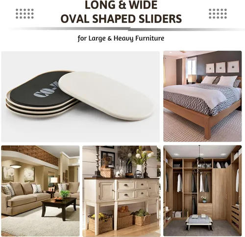 Miniatura 3 de CO-Z Deslizadores grandes para muebles, paquete de 4, deslizadores ovalados reutilizables de 6 x 9 1/2 pulgadas para alfombras, deslizadores