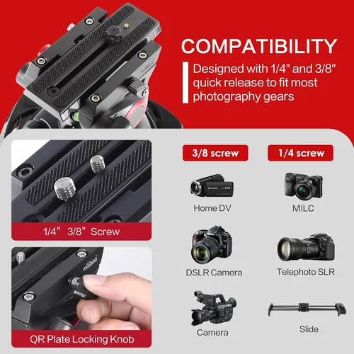 Miniatura 5 de miliboo Trípode para cámara de video, trípode resistente con cabezal fluido, altura máxima de trabajo 76.4 pulgadas, trípode de fotografía de gran