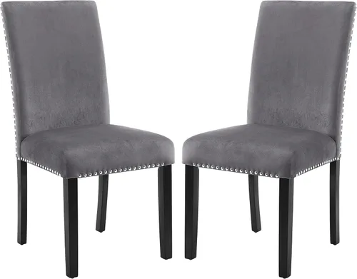 Miniatura 8 de Cobre - Silla de comedor contemporánea de terciopelo con ribete de clavos, juego de 2, color gris