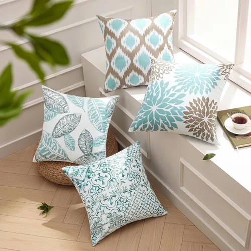 Miniatura 15 de Phantoscope New Living Series - Juego de 4 almohadas de terciopelo con diseño geométrico de hojas para otoño, funda de cojín decorativa