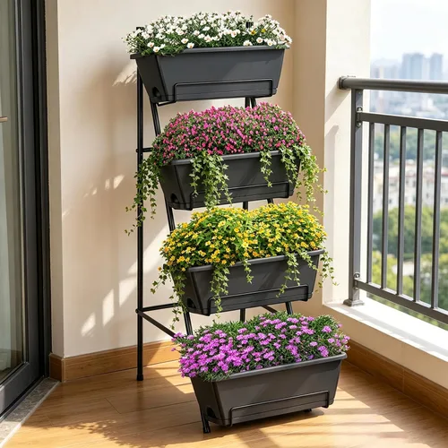 Miniatura 8 de OYEAL Cama de Jardín Elevada de 4 Niveles Jardineras Verticales para Interior y Exterior Caja de Jardinera Elevada con Patas Jardinera de Hierbas