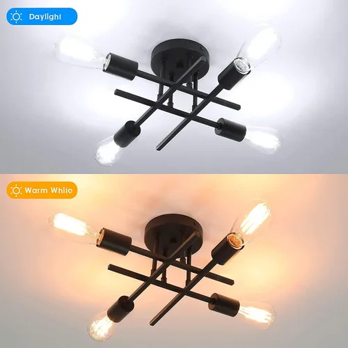 Miniatura 4 de TOBUSA Lámpara de techo semiempotrada color negro mate, moderna Sputnik cerca del techo, lámpara de techo para dormitorio, cocina, sala de estar