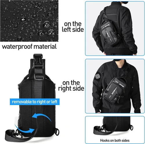 Miniatura 5 de Mochila cruzada pequeña negra para hombre y mujer, H-Negro, S, Moda