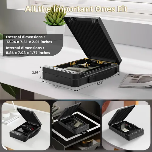 Miniatura 8 de Caja fuerte para pistola, caja de seguridad biométrica de acceso rápido, se adapta a la mayoría de pistolas para entusiastas de los viajes, caja
